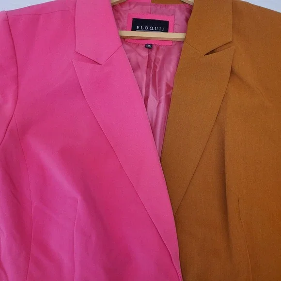ELOQUII Colorblock Blazer Jacket Pink Brown Two Tone Oversized Womens Size 26